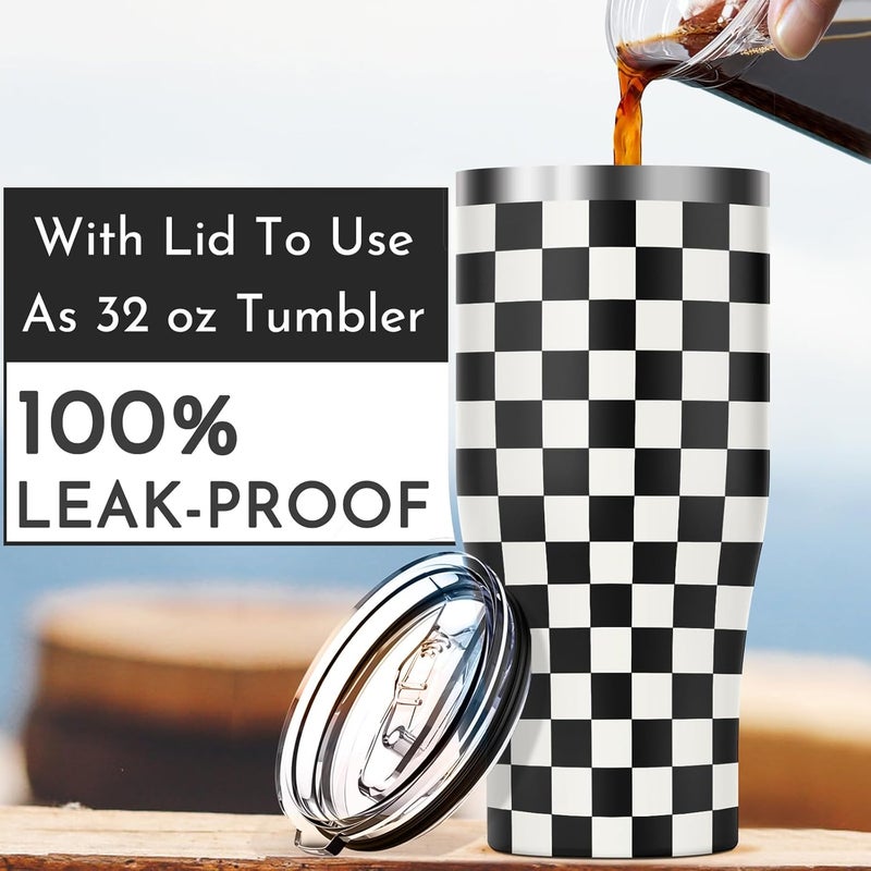 Niceyos Universal Iced Coffee Sleeve - Insulated Double Wall Reusable Stainless Steel Holder Sleeves Insulator for Cold Drinks Fits Small Medium Large To Go Cups Gifts for Men Women Him Her (Black Checkered) - Image 3